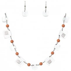 WAGA - Set of glass jewelry clear necklace + earrings SOU0501