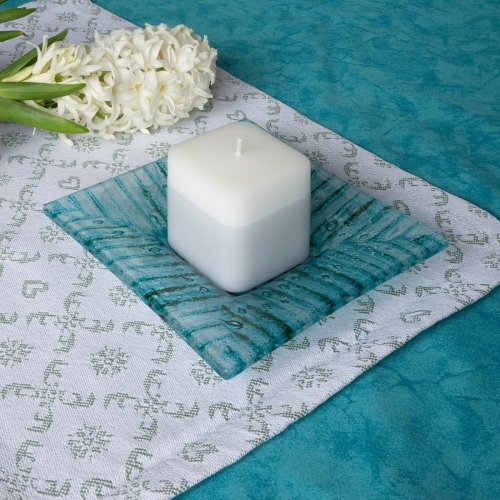 Glass turquoise candlestick ERA with scented candle