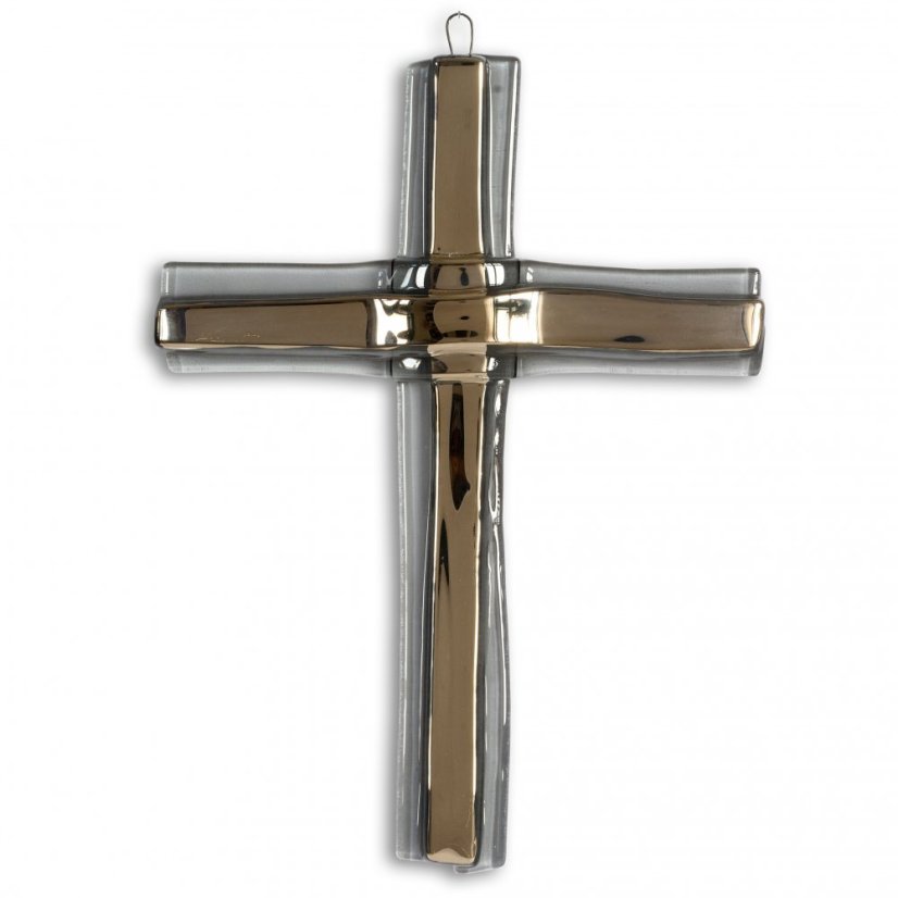 Sklenený kríž na stenu strieborný vrstvený
