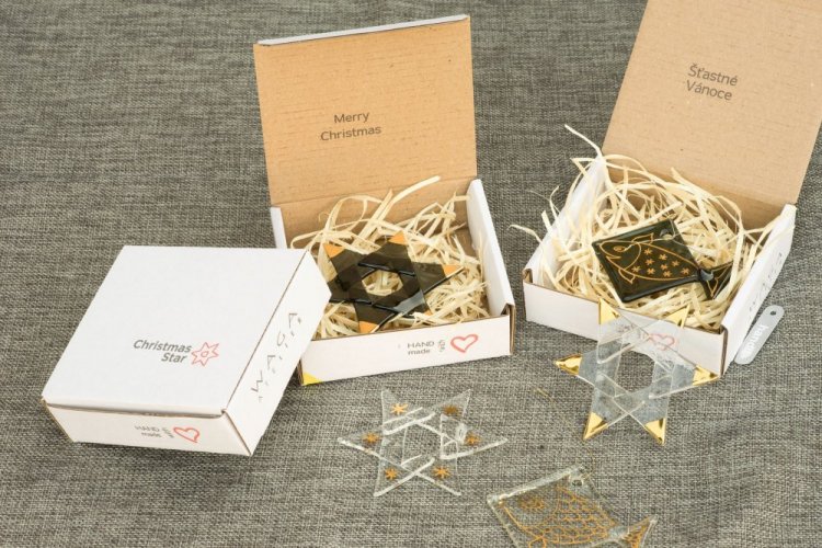 Christmas glass star clear - gold spikes