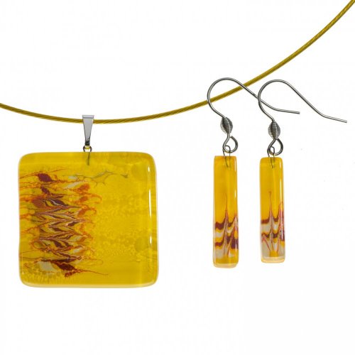 Yellow glass jewelry set - 1301