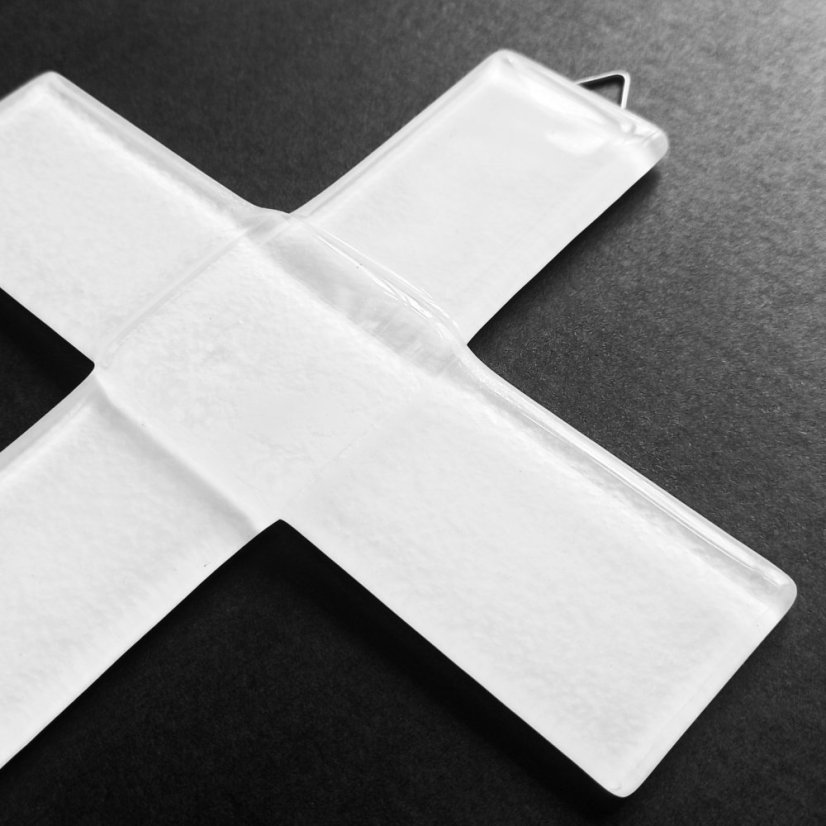 Skleněný kříž na stěnu bílý