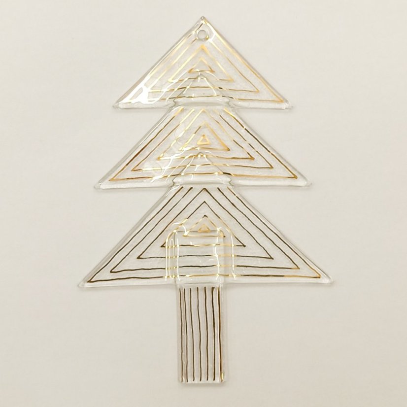 Szklane drzewko ornament w kolorze przezroczystym - złote trójkąty
