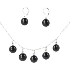 WAGA - Glass jewelry set black DOTS necklace + earrings SOU0803