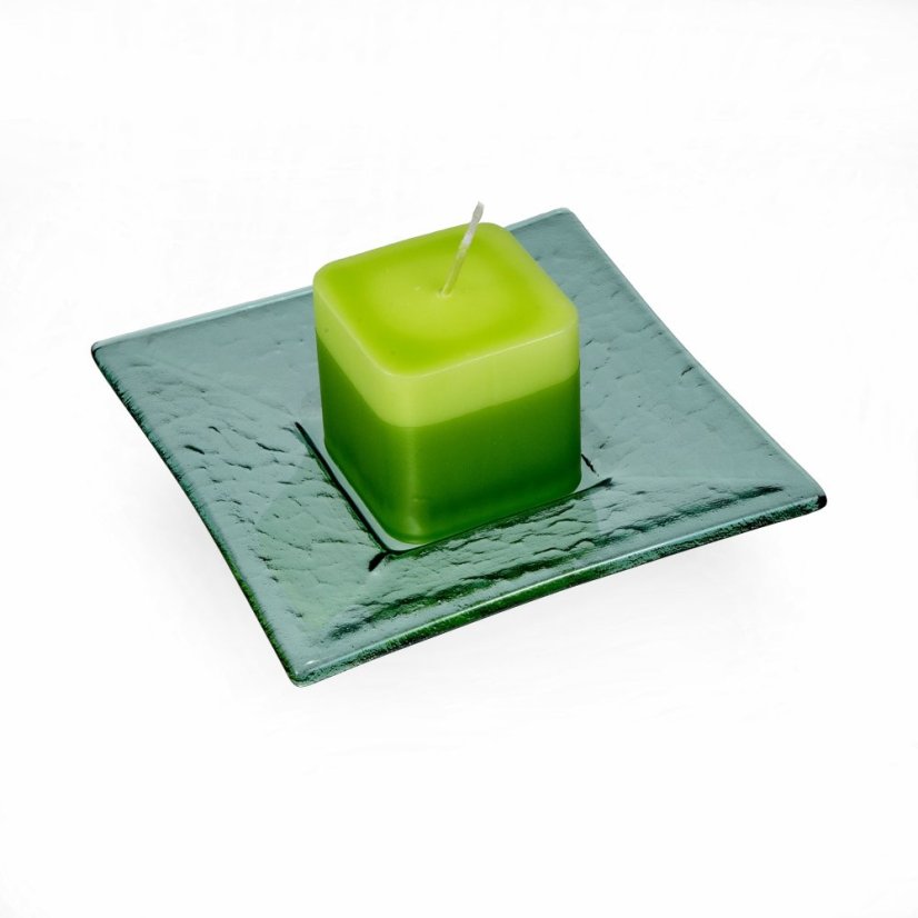 Glass clear green candlestick with scented candle