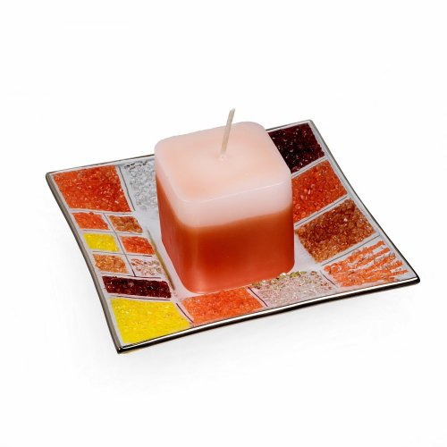 Skleněný svícen CORAL KARO oranžový s vonnou svíčkou