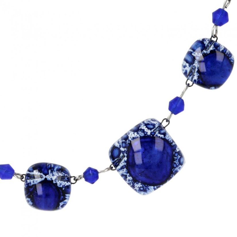 WAGA - Komplet biżuterii z ciemnoniebieskiego szkła naszyjnik + kolczyki SOU0304