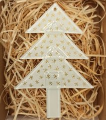 Szklane drzewko ornament w kolorze Białym - gwiazdy