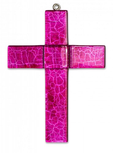 Sklenený kríž na stenu ružový