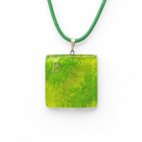 Glass pendant square green DAISY P1404