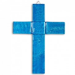 Skleněný kříž na stěnu modrý