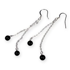 Szklane kolczyki czarne na łańcuszku DOTS N0801