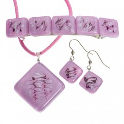 Set of pink glass jewelry HELENE - 1104