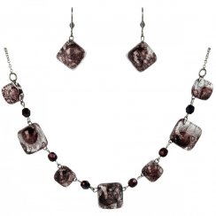 WAGA - Set of glass jewelry brown necklace + earrings SOU0212
