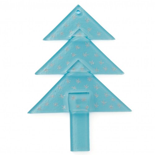 Vánoční skleněná ozdoba stromeček pastelově modrý - hvězdičky