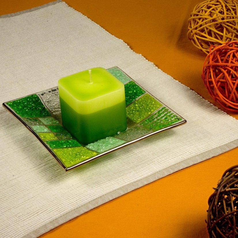 Skleněný svícen CORAL KARO zelený s vonnou svíčkou