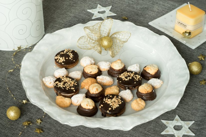 Biała szklana taca POLAR – srebrne spirale