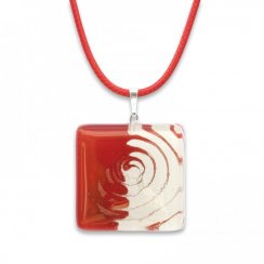 Square red glass pendant SARAH with spiral P0907