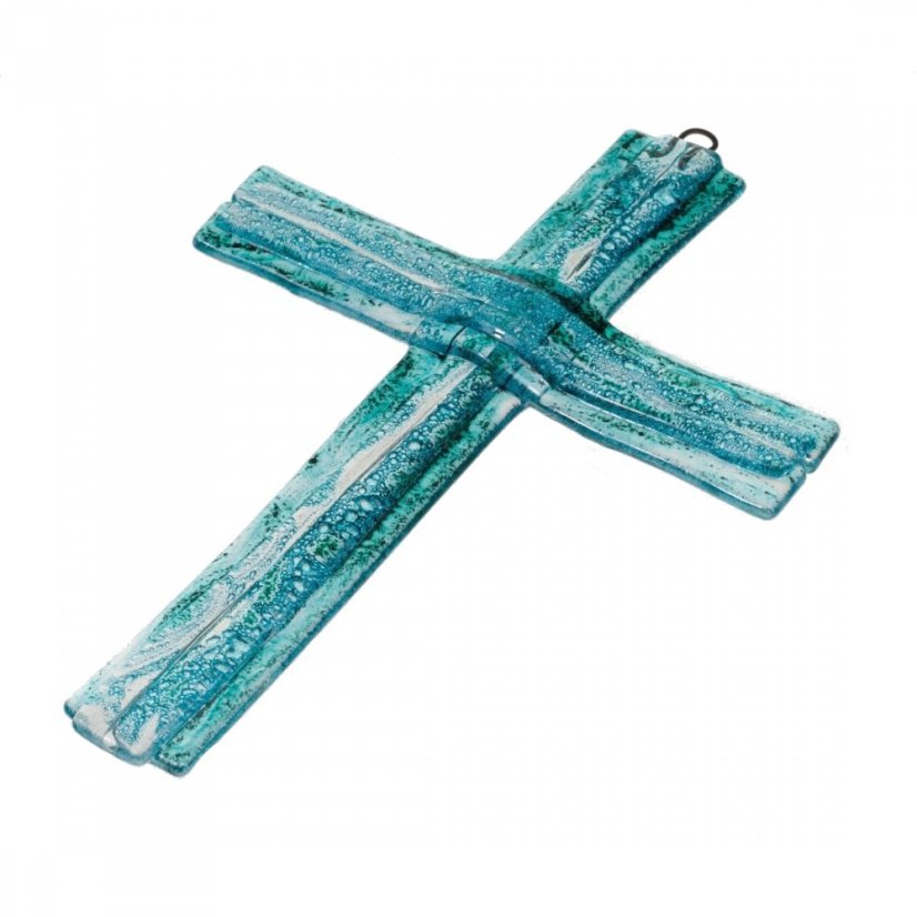 Small turquoise layered glass wall cross