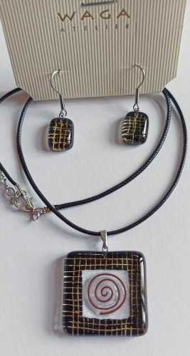 Komplet biżuterii szklanej czarny OWL - 0801