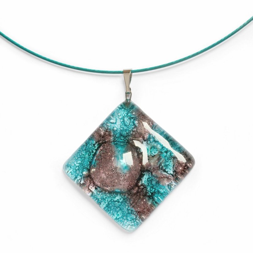 Glass pendant turquoise-brown rhombus MEMPHIS P0401