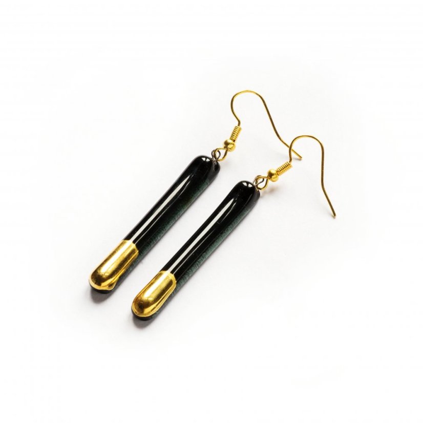 Szklane kolczyki złoto-czarne - kije  N5001