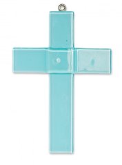 Glass christening cross pale blue small