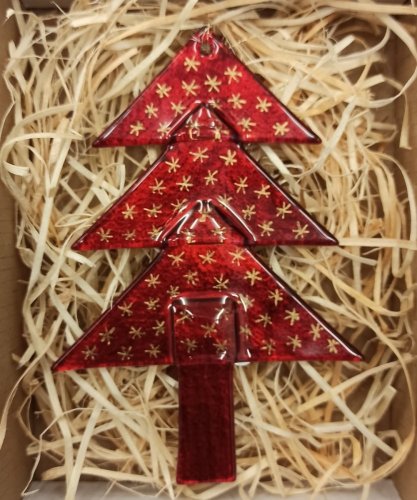 Szklane drzewko ornament w kolorze czerwonym - gwiazdy