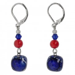 Dark blue glass earrings with beads NK0303