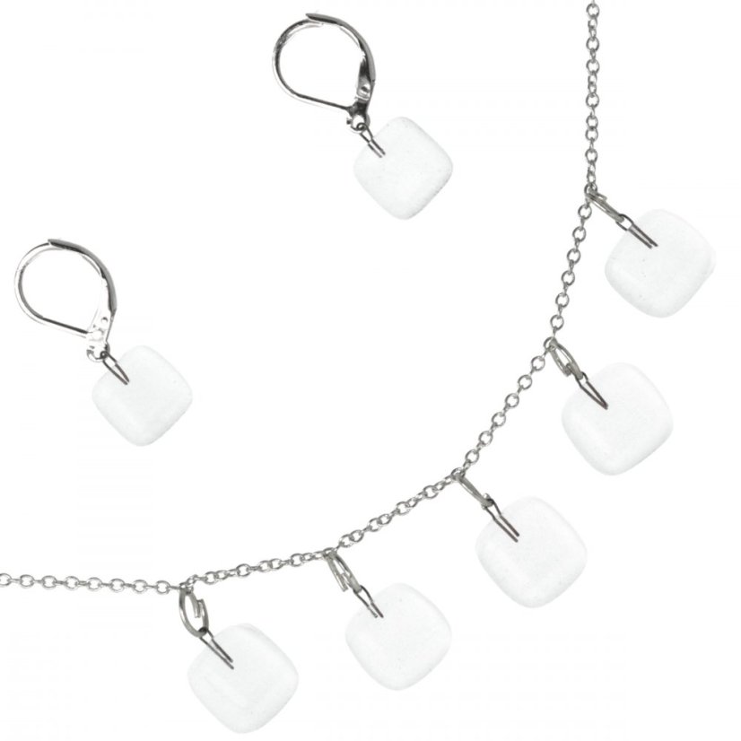 WAGA - Set of glass jewelry clear DOTS necklace + earrings SOU0502