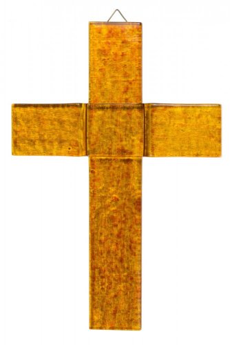 Skleněný kříž na stěnu jantarový malý