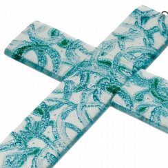 Turquoise glass wall cross - semicircles