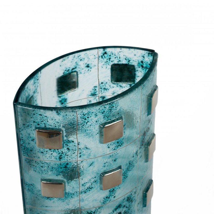 Turquoise glass vase MIRA with platinum