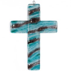 Turquoise-brown glass wall cross