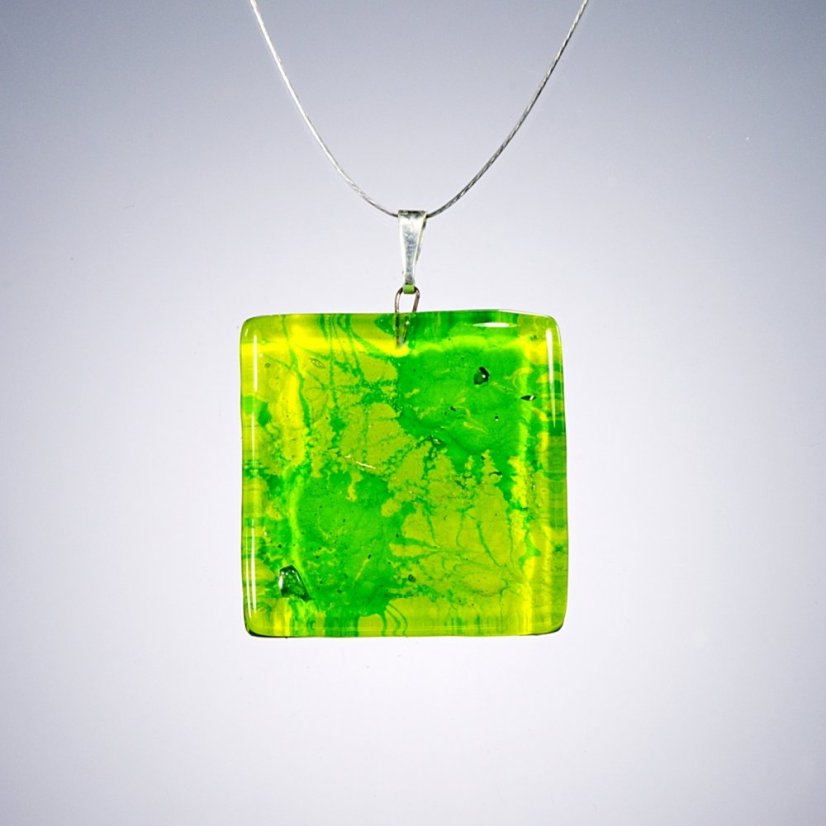 Glass pendant square green DAISY P1404