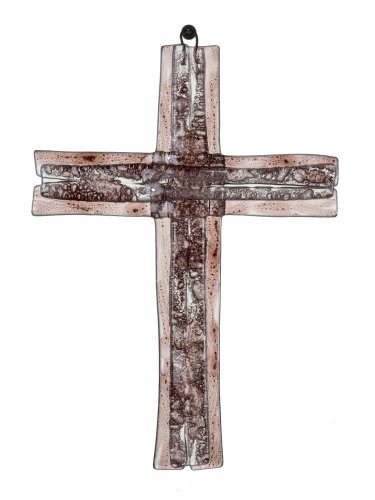 Skleněný kříž na stěnu hnědý vrstvený malý