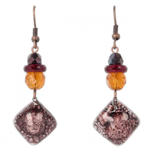 Brown glass earrings with beads NK0203