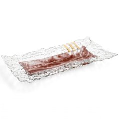 Sklenená miska TERRA hnedá s čipkou - obdĺžnik, prúžok