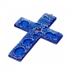 Small dark blue glass wall cross – with spiral