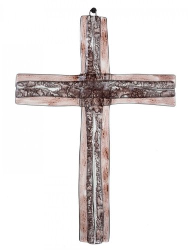 Sklenený kríž na stenu hnedý vrstvený