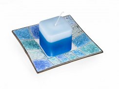 Świecznik szklany niebieski CORAL KARO ze świecą zapachową