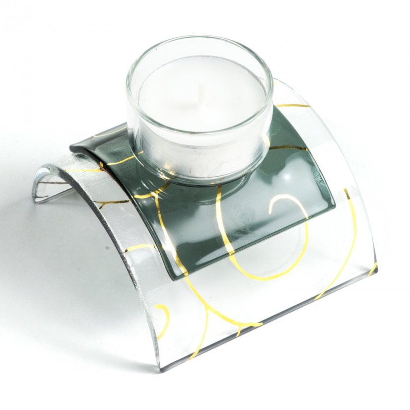 Szklany świecznik szary na świeczki do podgrzewania