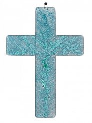 Skleněný kříž na stěnu tyrkysový