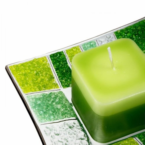 Świecznik szklany zielony CORAL KARO ze świecą zapachową