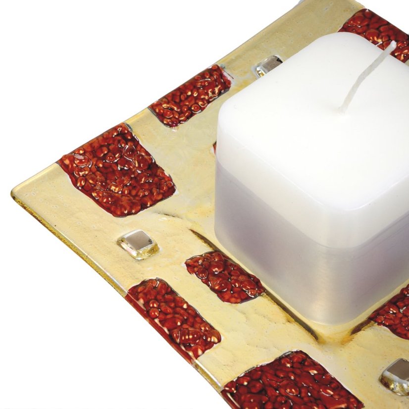 Świecznik szklany czerwono-żółty MORN CITY ze świecą zapachową