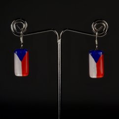 Sklenené náušnice čiernobiele ČESKÁ VLAJKA