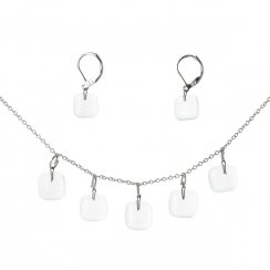 WAGA - Komplet biżuterii szklanej z przezroczystego szkła DOTS naszyjnik + kolczyki SOU0502