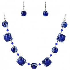 WAGA - Súprava sklenených šperkov tmavo modrá náhrdelník + náušnice SOU0304