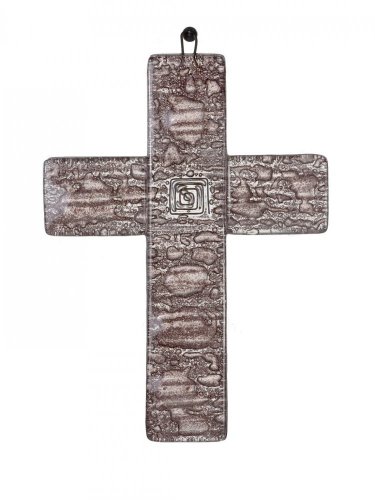 Sklenený kríž na stenu hnedý malý - so špirálou