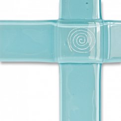 Glass christening cross pale blue - with spiral